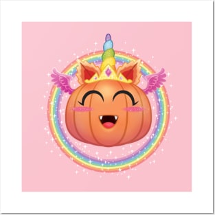 Magical Halloween Kawaii Unicorn Pumpkin (or is it a Cute Alicorn Pumpkin?) Posters and Art